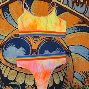 Rainbow Tye-Dye lounge set thong underwear